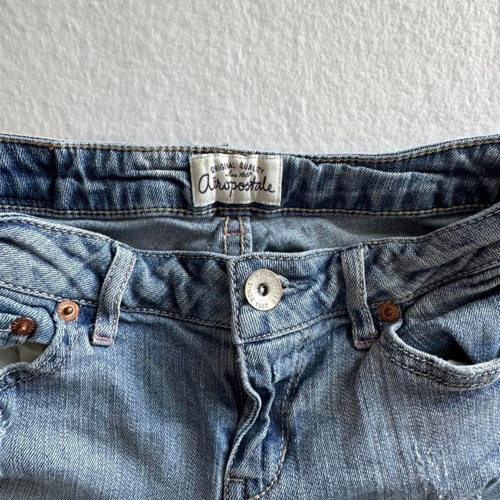 Aeropostale Bayla Skinny Jeans Womens 3/4 Light Wash Low Rise Distressed Y2K - Picture 3 of 8